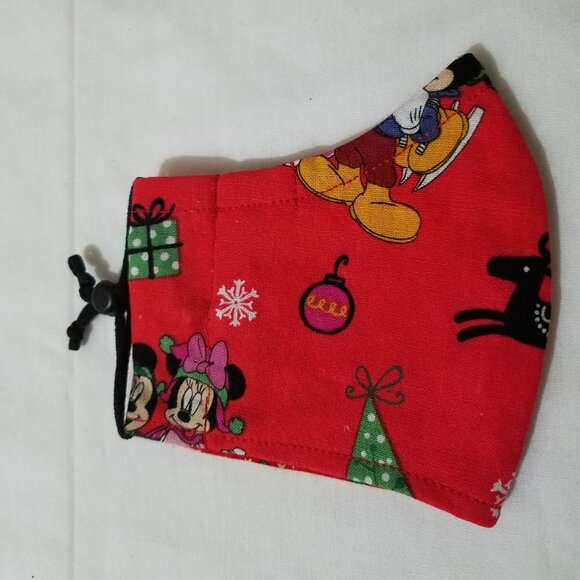 Hand Crafted Kids Cotton Face Mask Mickey and Minnie Mouse Ages 2-6  Christmas - Picture 3 of 7